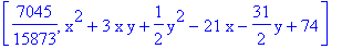 [7045/15873, x^2+3*x*y+1/2*y^2-21*x-31/2*y+74]